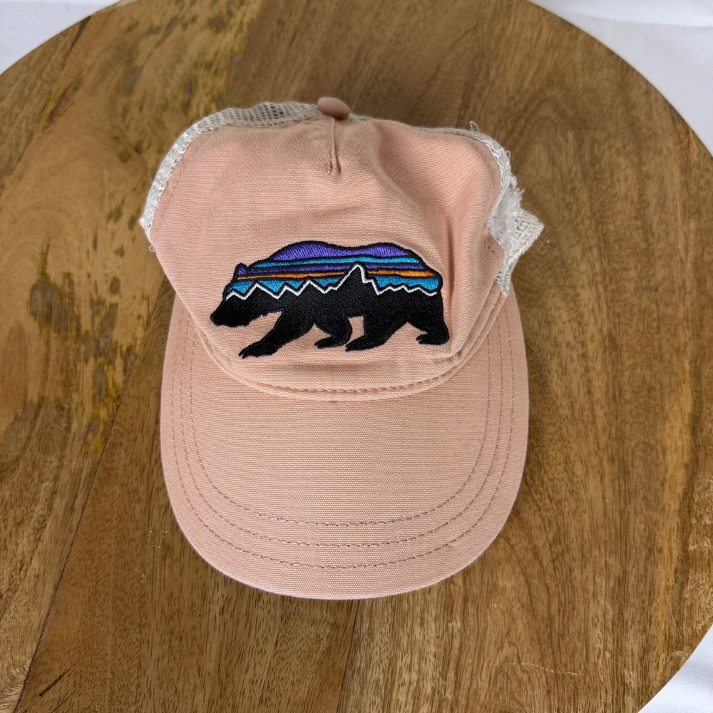 Patagonia Fitz Roy Bear Trucker Hat Peach Pink Mesh Snapback Cap